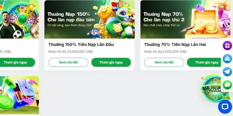 Ưu đãi thưởng 70% nạp lần 2
